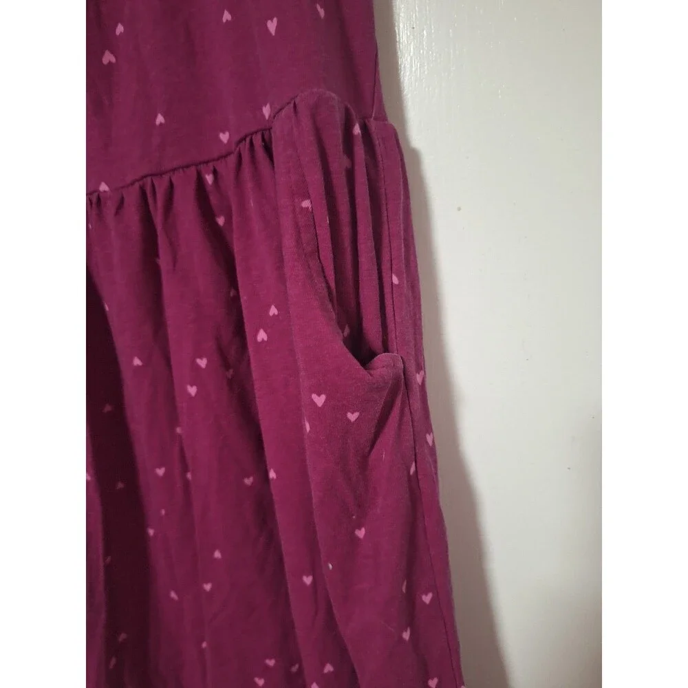 Wonder Nation Girls Plus Size L 10-12 Heart Print Pocket Dress Maroon Burgundy